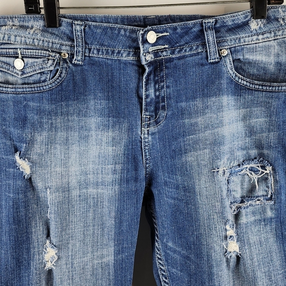 Vigoss Women Skinny Jean Mid Rise Distressed Flap Pocket Med Blue Sz 17 (36x30) - Picture 2 of 14